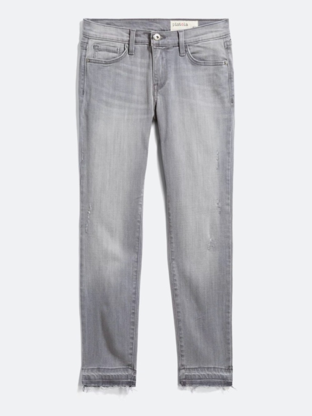 Pistola Gray Distressed Jeans Women 31 High Rise Straight Raw Hem Ankle